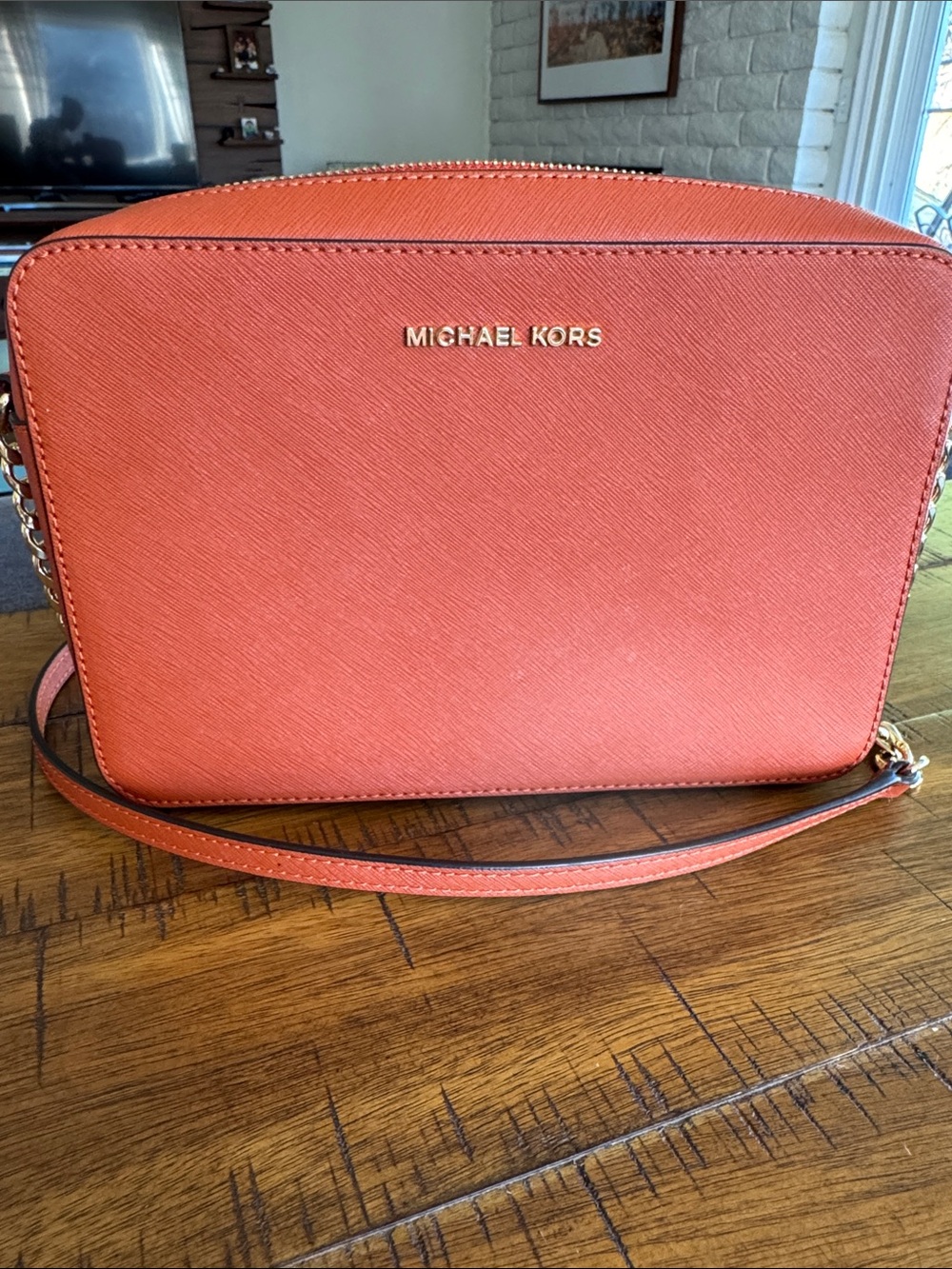 Michael Kors Orange Crossbody Bag with Gold Hardware